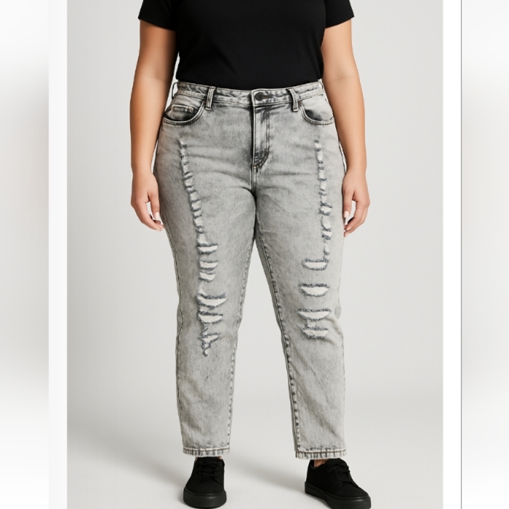 Ashley Stewart Black Stone Wash Distressed Jeans – Size 24 Plus, Stretch Denim